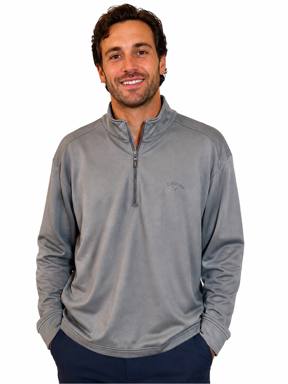 Callaway Mens XL Golf 1/4 Zip Pullover Gray Fleece Performance Jacket Pockets